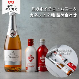 ギフトに！【イチゴのスパークリングワインセット】ミガキイチゴ・ムスー 720ml （化粧箱無）＆ ミガキイチゴ・カネット 290ml 赤白2本