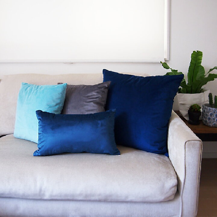 楽天市場】送料無料【4枚セット】ベロア クッションカバー ブルー  