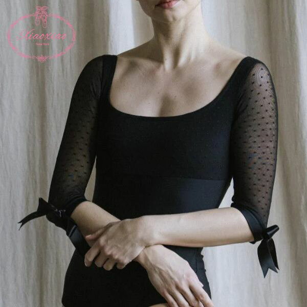 バレエ レオタード 大人【Xiaoxiao/シャオシャオ】ジュニア 長袖 ダフネ 黒 バレエ用品 レッスン 着 練習 バレエウェア