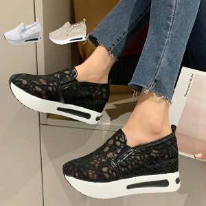 【着後レビューでプレゼント】インヒール レディース スリッポン インソール スニーカー ぺたんこ靴 厚底スニーカー プラットフォーム ローファー カジュアル ヒール4CM+インヒール4CM キャ