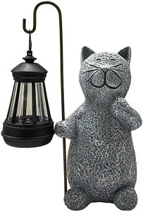 ソーラーライト 猫デザイン 猫ホールディングランプ ソーラーランタン付き 屋外対応 猫の置物 ガーデンオーナメント ソーラーガーデンライト 庭用装飾 照明