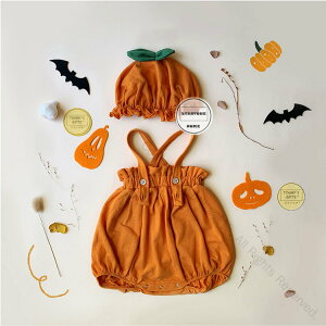 3点セット ハロウィン 衣装 子供用 ロンパース 女の子 かぼちゃ 男の子 コスプレ 衣装 赤ちゃん用 カボチャ サロペット ハロウィーン ベビー服 カットソー 長袖シャツ キッズ カバーオール
