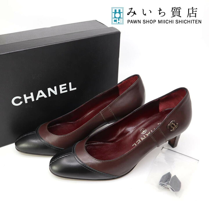 楽天市場】質屋 シャネル パンプス ブラウン ブラック 34 1/2 
