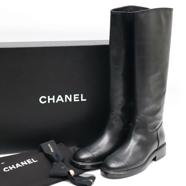 楽天市場】質屋 シャネル CHANEL ロングブーツ レザー ココマーク 黒 