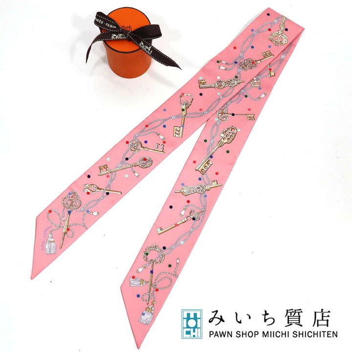 HERMES (エルメス) ツイリーレクレアポア スカーフ ピンク シルク 未  