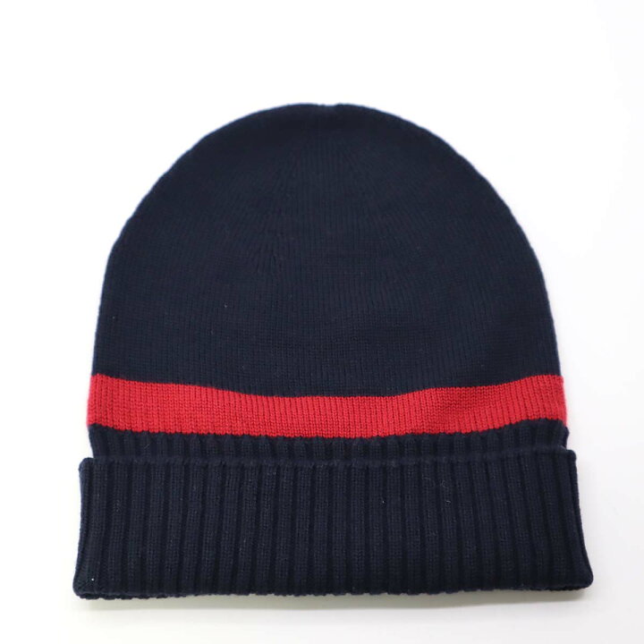 楽天市場】質屋 グッチ GUCCI ニット帽 M ネイビー レッド 494598 