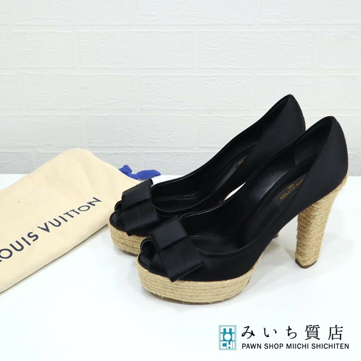 楽天市場】質屋 LV 靴 ヒール サテン リボン ブラック ジュート 厚底 
