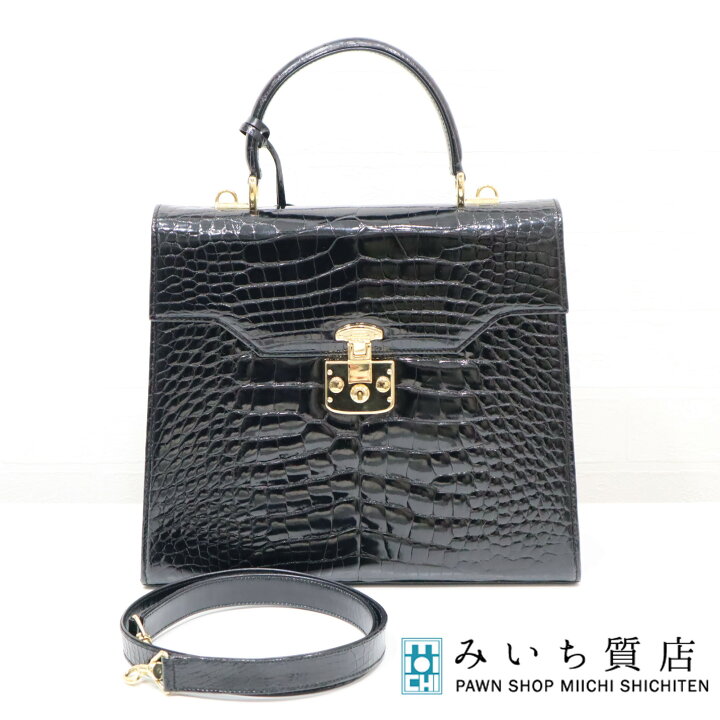 楽天市場】質屋 グッチ GUCCI レディロック クロコダイル バッグ 黒 