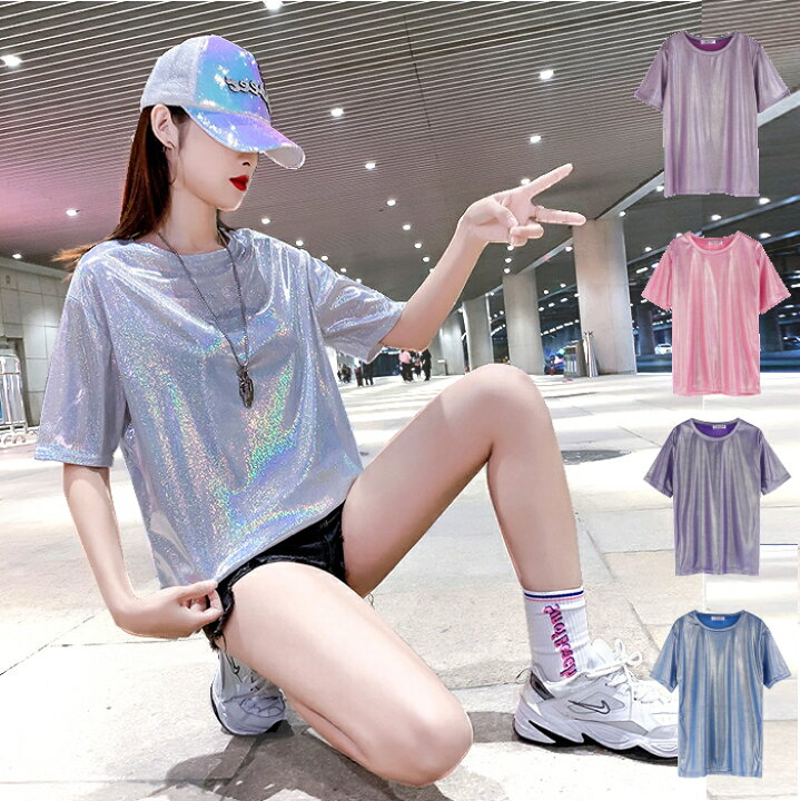 楽天市場】ラメTシャツ ラメ きらきら tシャツ トップス 半袖 ダンス  