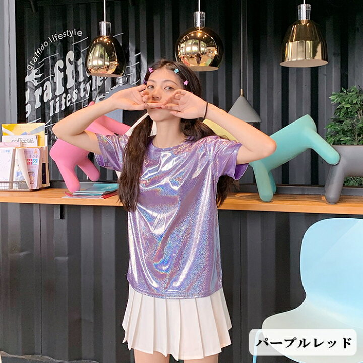 楽天市場】ラメTシャツ ラメ きらきら tシャツ トップス 半袖 ダンス  