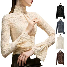 トップス フラメンコ 衣装 レース ハイネック カットソー シャツ 長袖 裏起毛 シアートップス 社交ダンス ラテンダンス ダンス衣装 ステージ衣装 タンゴ ポールダンス ヒップホップ コーラス衣装 レッスン着 ストレッチ フリル ペイズリー バンダナ柄 ミカドレス cr34n-pa