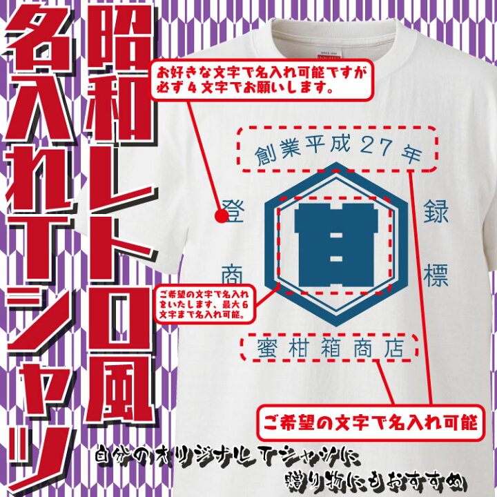 楽天市場 名入れ Tシャツ オリジナル 昭和レトロ風ロゴ おもしろ 名入れ Tシャツ プレゼント 誕生日 還暦 半袖 グッズ 雑貨 贈り物 おもしろtシャツ みかん箱 楽天市場 名入れ Tシャツ オリジナル 昭和レトロ風ロゴ おもしろ 名入れ Tシャツ プレゼント 誕生日 還暦 半袖 グッズ 雑貨 贈り物 おもしろtシャツ みかん箱