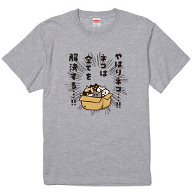 おもしろTシャツ みかん箱 やはりネコネコがすべてを解決する 【ギフト プレゼント 面白いtシャツ メンズ 半袖 文字Tシャツ 漢字 雑貨 名言 パロディ おもしろ 全20色 サイズ S M L XL XXL】