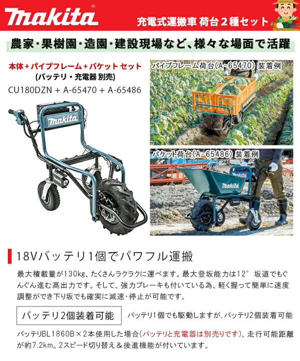 楽天市場】マキタ(makita) 充電式運搬車 本体(CU180DZN)＋パイプ 
