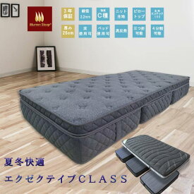 ピロートップ マットレス ポケットコイル 極太2.2mm 25cm 温感生地で暖かい エクセレント 高反発ウレタン プロファイル 高級 4分割式 シングル～ダブル 厚み25cm 17層構造 腰痛対策 三つ折り 3つ折り 折りたたみマットレス murren ニット生地