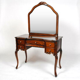 ドレッサー 猫足 幅95cm 丸 アンティーク調 マホガニー 輸入家具 鏡台 ミラー 天然木 木製 アンティーク家具 クラシック レトロ 完成品 QST-260 スツール別売り GOK