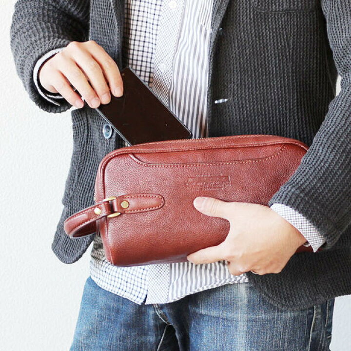 楽天市場】セカンドバッグ ダブルファスナー シボ 革 牛革 本革 