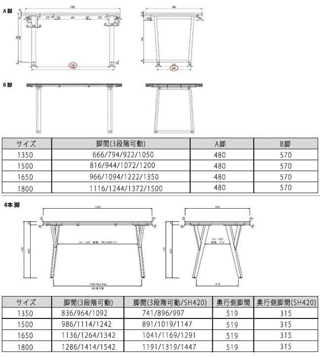 楽天市場】ダイニングテーブル 単品 イージーオーダー 幅165cm 天板厚 