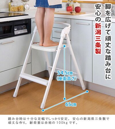 ステップチェアのみ折りたたみ省スペース脚立踏み台2段ステップスツール背もたれ付きシンプル北欧おしゃれお洒落オシャレ