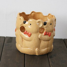 陶器　くまの プランター　鉢カバー　W18cm H16cm 素焼き　　花瓶 つぼ　置物　【アウトレット/out】カントリー