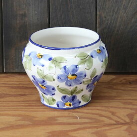 イタリア製　プランター　花柄　鉢カバー　w13.5cm　H16.5cm　陶器　花瓶 つぼ　置物【アウトレット/out】カントリー　コンポート