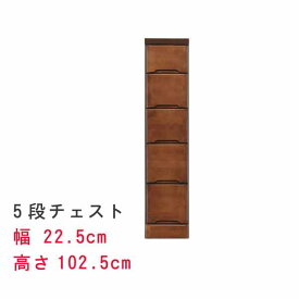 すきまスリムなチェスト 幅22.5cm 5段チェスト ブラウン チャ スキマ収納 隙間収納 サニタリー家具 ランドリーチェスト すき間チェスト ランドリー家具 隙間チェスト サニタリー収納 すきま【QST-180】t005-m128-kurain-225-5