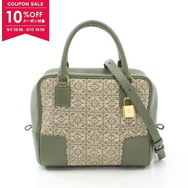 【10%OFFクーポン対象】ロエベ LOEWE アマソナ19 ハンドバッグ バッグ キャンバス レザー レディース グリーン系 / ベージュ系 A039N10X02 【中古】