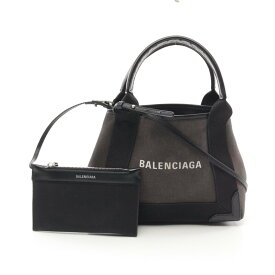 バレンシアガ BALENCIAGA ネイビーカバ XS ハンドバッグ バッグ キャンバス レザー レディース ブラック系 390346 【中古】
