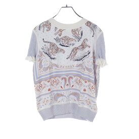 エルメス HERMES ツイルレーヌ guepard et palmettes ニット 衣料品 トップス シルク シルク レディース アイボリー系 / ブルー系 / マルチカラー 5E2821DS 【中古】