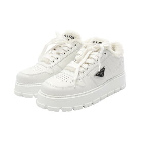 【SALE／1万円OFFクーポン】プラダ PRADA トライアングルロゴ ボア スニーカー 靴 レザー ファー レディース ホワイト系 1E947E 【中古】