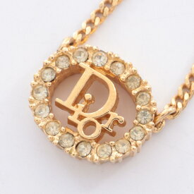 ディオール Dior ロゴ ネックレス ジュエリー GP（ゴールドメッキ） ラインストーン レディース ゴールド系 / クリア系 【中古】