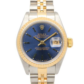 【ポイント5倍／〜4/10(金)23:59】ロレックス ROLEX デイトジャスト T番 ブルー バー 腕時計 時計 K18（イエローゴールド） ステンレススチール レディース ブルー系 / ゴールド系 69173 【中古】