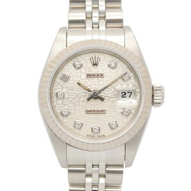 【ポイント5倍／〜4/10(金)23:59】ロレックス ROLEX デイトジャスト 10Pダイヤ T番 シルバー コンピュータ 新ダイヤ 腕時計 時計 K18WG（ホワイトゴールド） ステンレススチール ダイヤモンド レディース シルバー系 コンピュータ/新ダイヤ 69174G 【中古】