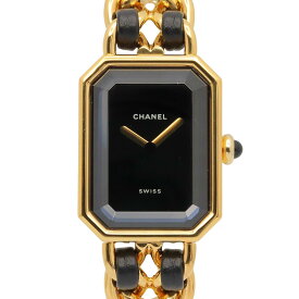 【ポイント5倍／〜4/10(金)23:59】シャネル CHANEL プルミエール M 腕時計 時計 GP（ゴールドメッキ） レザーベルト レディース ブラック系 H0001 【中古】