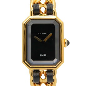 【ポイント5倍／〜4/10(金)23:59】シャネル CHANEL プルミエール 腕時計 時計 GP（ゴールドメッキ） レザーベルト レディース ブラック系 H0001 【中古】