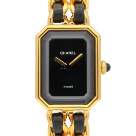 【ポイント5倍／〜4/10(金)23:59】シャネル CHANEL プルミエール L 腕時計 時計 GP（ゴールドメッキ） レザーベルト レディース ブラック系 H0001 【中古】