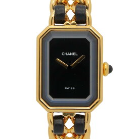 【ポイント5倍／〜4/10(金)23:59】シャネル CHANEL プルミエール M 腕時計 時計 GP（ゴールドメッキ） レザーベルト レディース ブラック系 H0001 【中古】