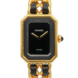 【ポイント5倍／〜4/10(金)23:59】シャネル CHANEL プルミエール S 腕時計 時計 GP（ゴールドメッキ） レザーベルト レディース ブラック系 H0001 【中古】