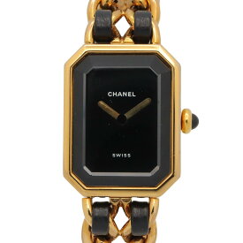 【ポイント5倍／〜4/10(金)23:59】シャネル CHANEL プルミエール S 腕時計 時計 GP（ゴールドメッキ） レザーベルト レディース ブラック系 H0001 【中古】