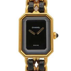【ポイント5倍／〜4/10(金)23:59】シャネル CHANEL プルミエール L 腕時計 時計 GP（ゴールドメッキ） レザーベルト レディース ブラック系 H0001 【中古】