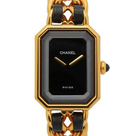 【ポイント5倍／〜4/10(金)23:59】シャネル CHANEL プルミエール S 腕時計 時計 GP（ゴールドメッキ） レザーベルト レディース ブラック系 H0001 【中古】