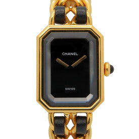 【ポイント5倍／〜4/10(金)23:59】シャネル CHANEL プルミエール S 腕時計 時計 GP（ゴールドメッキ） レザーベルト レディース ブラック系 H0001 【中古】
