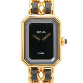【ポイント5倍／〜4/10(金)23:59】シャネル CHANEL プルミエール M 腕時計 時計 GP（ゴールドメッキ） レザーベルト レディース ブラック系 H0001 【中古】