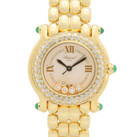 【ポイント5倍／〜4/10(金)23:59】ショパール Chopard ハッピースポーツ ベゼル2重ダイヤ 腕時計 時計 K18（イエローゴールド） ダイヤモンド レディース ホワイト系 / ゴールド系 27/6151-22 【中古】