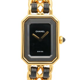 【ポイント5倍／〜4/10(金)23:59】シャネル CHANEL プルミエール S 腕時計 時計 GP（ゴールドメッキ） レザーベルト レディース ブラック系 H0001 【中古】