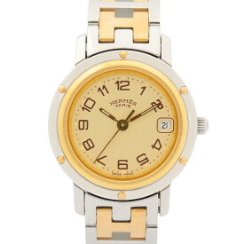 【ポイント5倍／〜4/10(金)23:59】エルメス HERMES クリッパー 腕時計 時計 GP（ゴールドメッキ） ステンレススチール レディース アイボリー系 CL4.220 【中古】