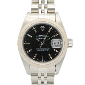 【ポイント5倍／〜4/10(金)23:59】ロレックス ROLEX デイトジャスト P番 腕時計 時計 K18WG（ホワイトゴールド） ステンレススチール レディース ブラック系 バー 79174 【中古】