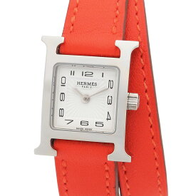 【ポイント5倍／〜4/10(金)23:59】エルメス HERMES Hウォッチ ミニ ドゥブルトゥール 腕時計 時計 ステンレススチール レザーベルト レディース ホワイト系 HH1.110 【中古】