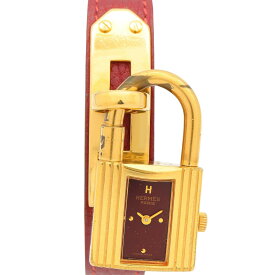 【ポイント5倍／〜4/10(金)23:59】エルメス HERMES ケリーウォッチ 腕時計 時計 GP（ゴールドメッキ） レザーベルト レディース ボルドー系 KE1.201 【中古】