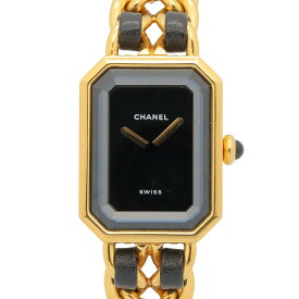 【ポイント5倍／〜4/10(金)23:59】シャネル CHANEL プルミエール M 腕時計 時計 GP（ゴールドメッキ） レザーベルト レディース ブラック系 H0001 【中古】